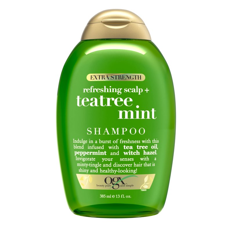 OGX Extra Strength Refreshing Scalp + Teatree Mint Shampoo, Invigorating Scalp Shampoo with Tea Tree & Peppermint Oil & Witch Hazel, Paraben-Free, Sulfate-Free Surfactants, 13 Fl Oz