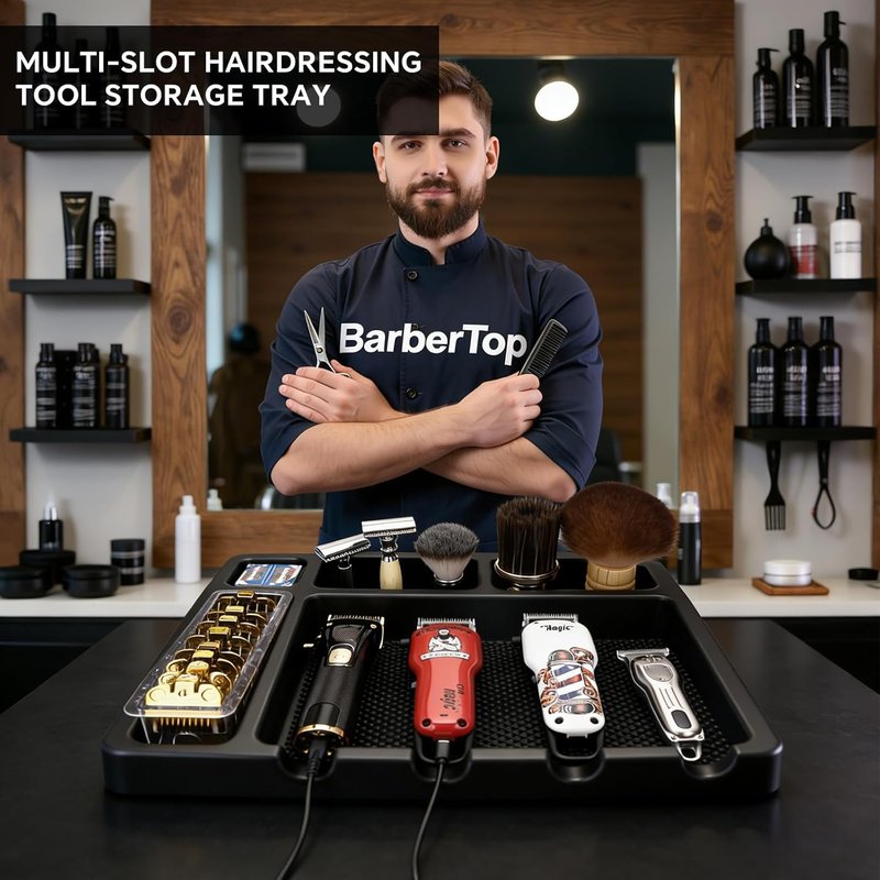 Barber Organizer Station - Large 16 x 12.5 Tray for Clippers, Guards & Hair Tools | Salon & Barbershop Essential