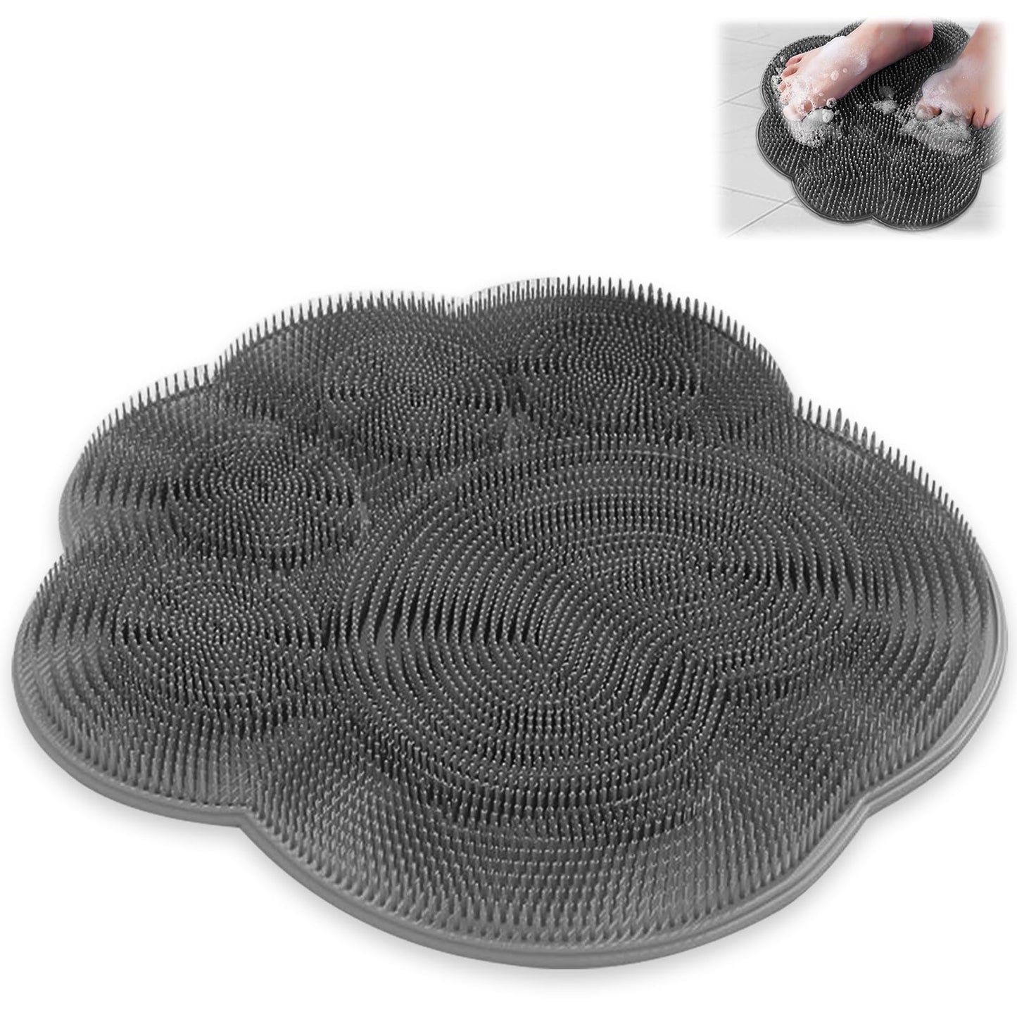 Shower Foot Scrubber Mat, Back Washer Exfoliating Bath Wash Pad, Wall Mounted Slip Suction Cups, Shower Foot Cleaner Dead Skin, Massager Cleaner Wash Brush for Use in Shower Men and Women (Grey)