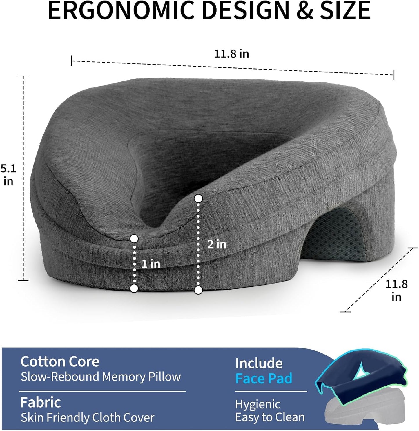 VVB Massage Pillow - Face Down Headrest for Post-Surgery Recovery | Removable Cover, Black