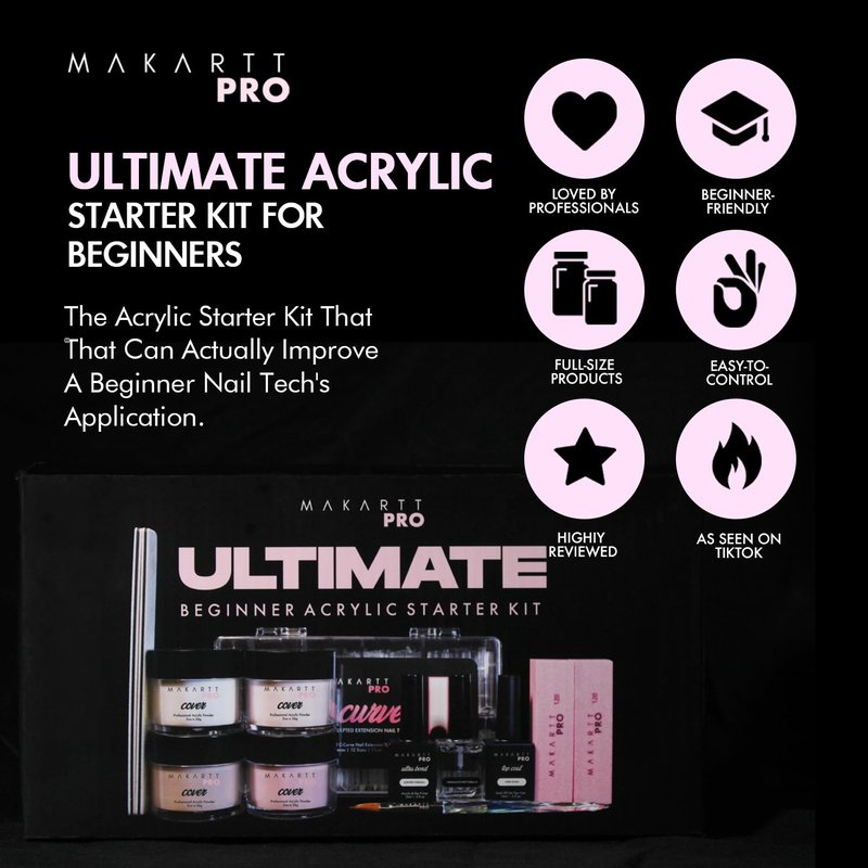 MakarttPro Acrylic Starter Kit for Beginners - Includes Pink & Clear Powder, High-Quality Acrylic Essentials Perfect for Aspiring Professional Nail Technicians