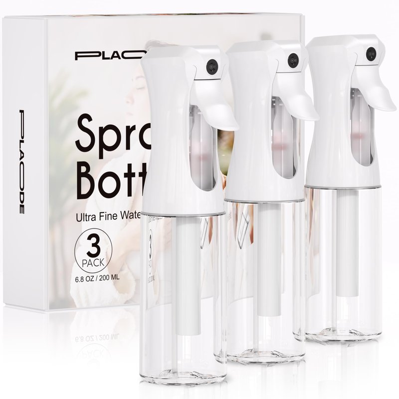 3 Pack Continuous Spray Bottles - Ultra Fine Mist Sprayer, Refillable Water Sprayer for Hairstyling, Plants, Pets, Cleaning, Skincare (6.8 OZ/200ML,White)