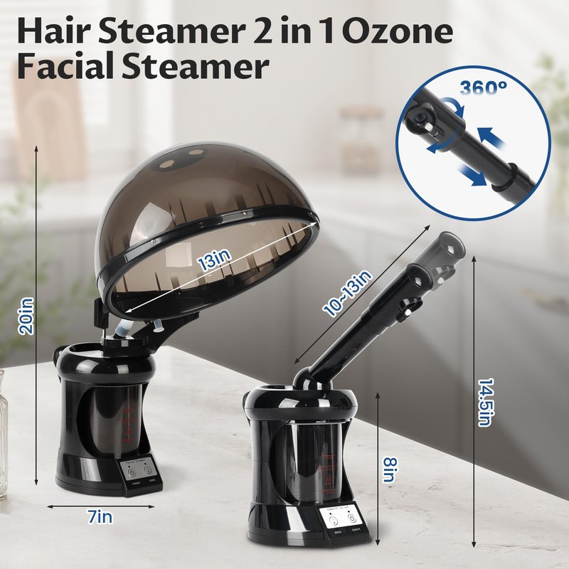 Hair Steamer, Hair and Face Steamer with Extendable Arm, Portable Tabletop Steamer, Ideal for Home Personal Care and Beauty Salon