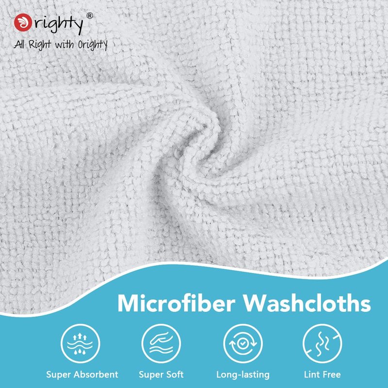 Orighty Washcloths Towels Set 10 Pack, Highly Absorbent and Soft Feel Microfiber Face Cloths, Multi-Purpose Wash Cloths & Hand Towels for Bathroom, Hotel, Spa, and Gym, 11.5x11.5 Inch, White