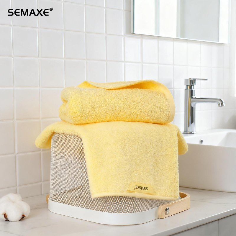 SEMAXE Yellow Hand Towels for Bathroom, 4-Pack Cotton Hand Towels with Hanging Loop, Soft & Absorbent, Quick Dry, Bright Bathroom Use, Easy Care