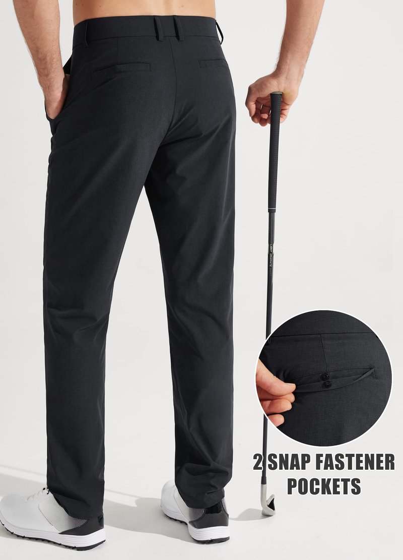 Libin Mens Golf Pants Stretch Work Dress Pants 30" Quick Dry Lightweight Business Casual Pant for Men Comfy Water Resistant, Black, 32W x 30L