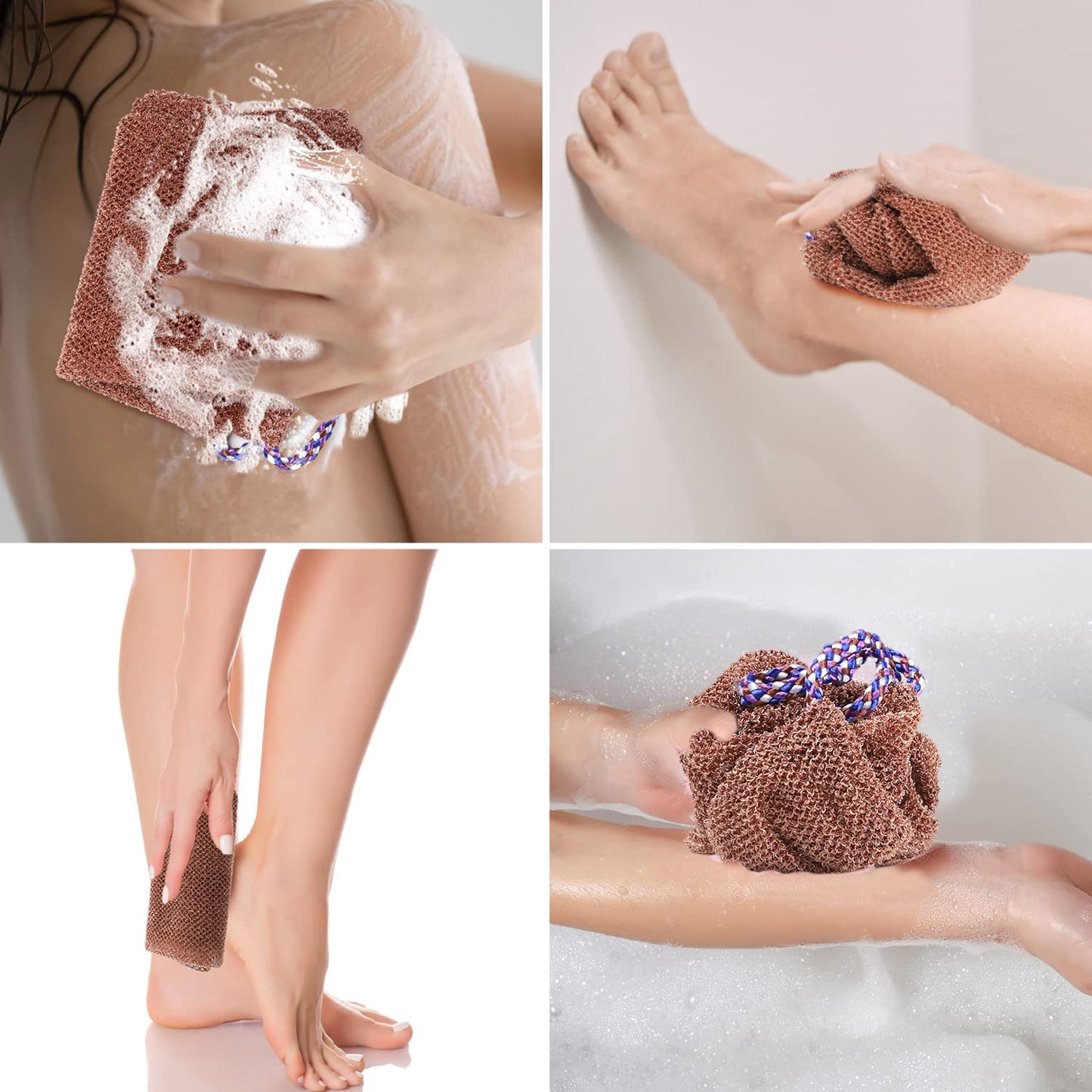 Yrarbil 3 Pieces African Net Sponge, African Exfoliating Bathing Back Scrubbers with Handles, Shower Net Body Scrubber Skin Smoother (Blue Purple Coffee)