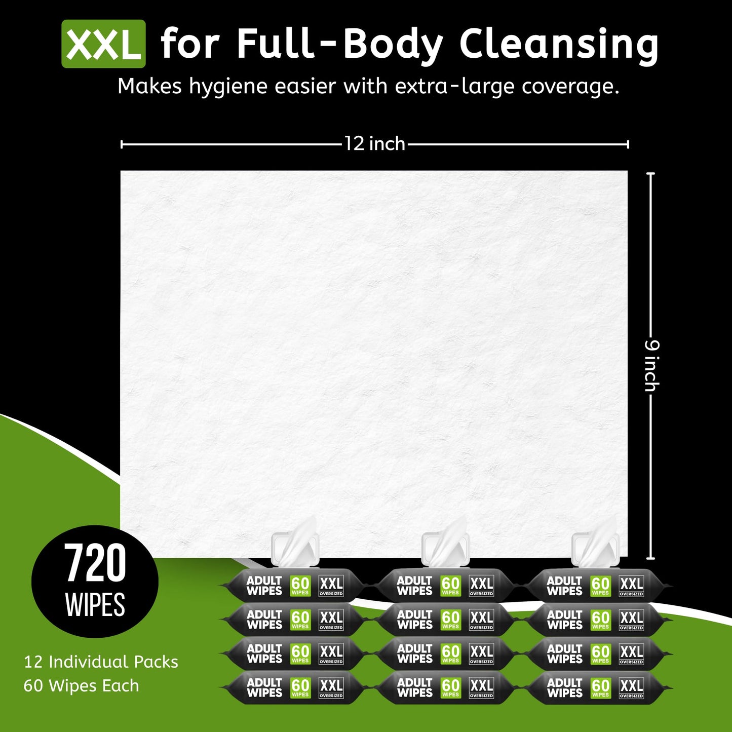 Adult Wipes for Elderly - 720 Wipes 12 Packs Thick Extra Large Disposable Washcloths for Adult Bathing & Shower Alternative No-Rinse - Lightly Scented XXL