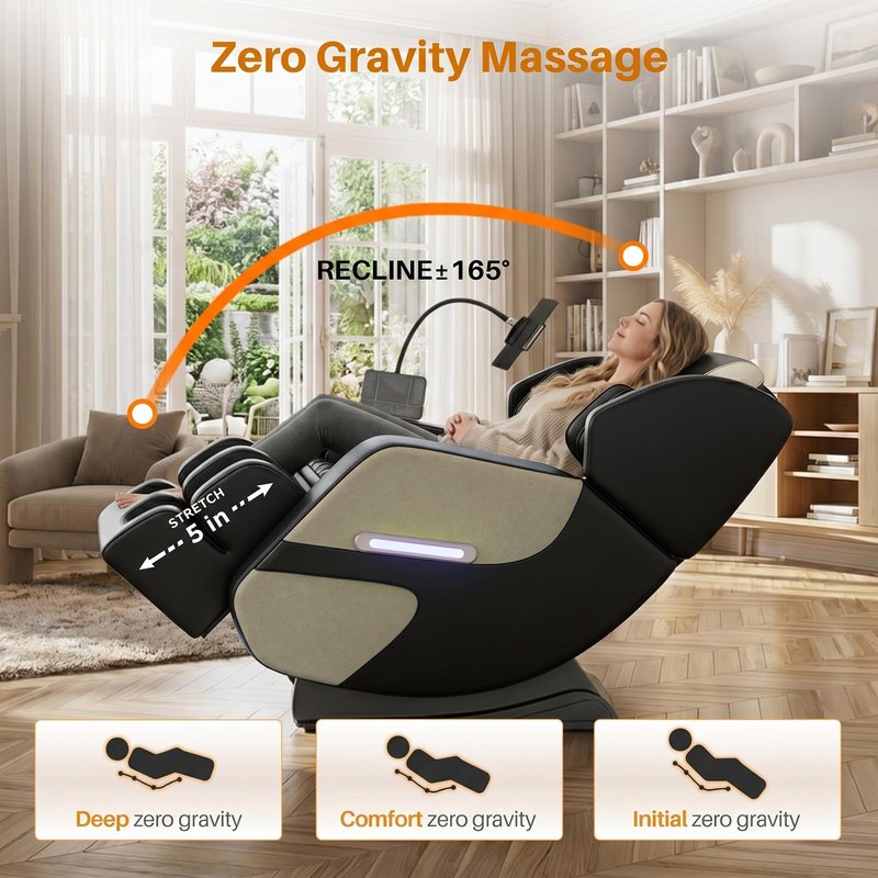 ficsmate Massage Chair Full Body, Zero Gravity Recliner Massage Chair with Back Heat, 6 Fixed Rollers, Foot Massage, Airbags, Bluetooth, Ambient Light for Home and Office