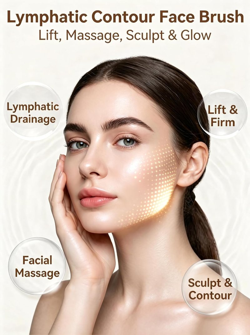 2PCS Lymphatic Contour Face Brush, Lymphatic Drainage Massager – Soft Bristle Dry Brush for Face Sculpting, Lymphatic Drainage Tool to Reduce Puffiness & Define Jawline, Hypoallergenic Ergonomic Fit