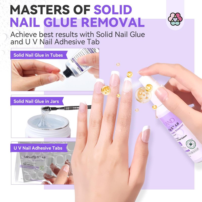 SAVILAND Nail Glue Remover Spray: 60ml Quick Removal for Solid Nail Glues Gel | Gel Nail Glue Removal | Odorless No Acetone Castor Oil VE 5s Fast Remover Easy Home Use