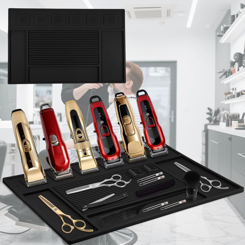 Magnetic Barber Mat - Tool Organizer with 6 Strong Magnets | Black Barber Station Accessory