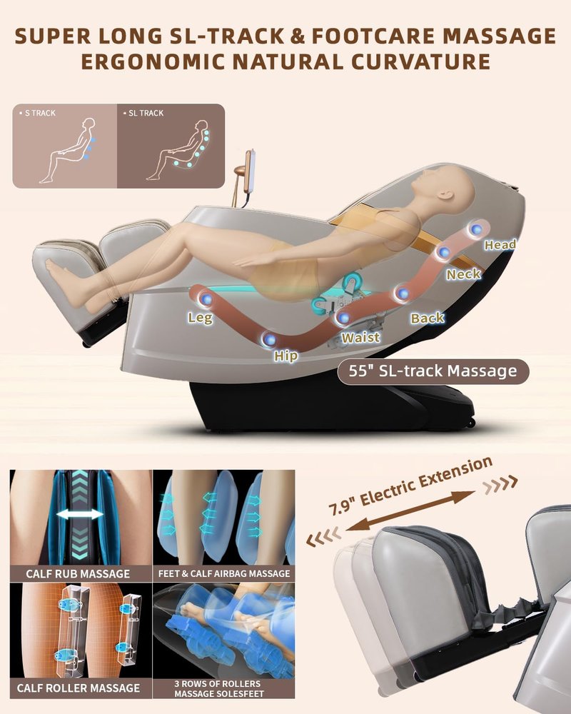RelaxRelife Massage Chair Full Body, 4D Zero Gravity Massage Chairs, 20 Auto Modes, 11 Massage Technique, 40 Airbags Shiatsu Massage, APP Control with HiFi Bluetooth Speaker Beige