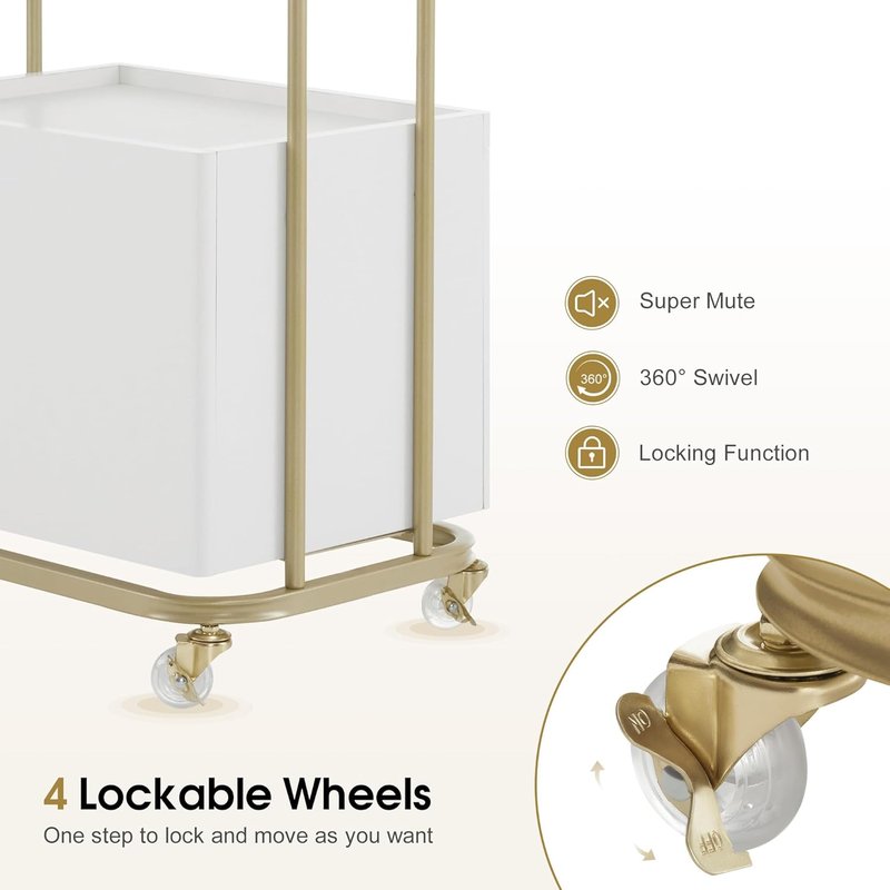 BarberPub Salon Trolley - Rolling Cart with Universal Wheels & Drawer | Metal Organizer for Hair Stylists & SPA (White)