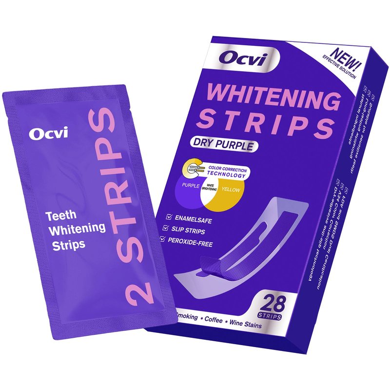 Purple Teeth Whitening Strips - Upgraded No-Residue Formula - Teeth Whitening Strips - Purple Whitening Kit - Enamel Safe & Low Sensitivity - Non-Slip Dry Strip Technology Peroxide-Free - 28 Strips