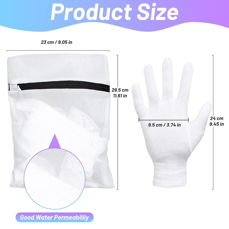 Moisturizing Gloves for Dry Hands - 100% Cotton Overnight Spa Treatment | 6 Pairs, White