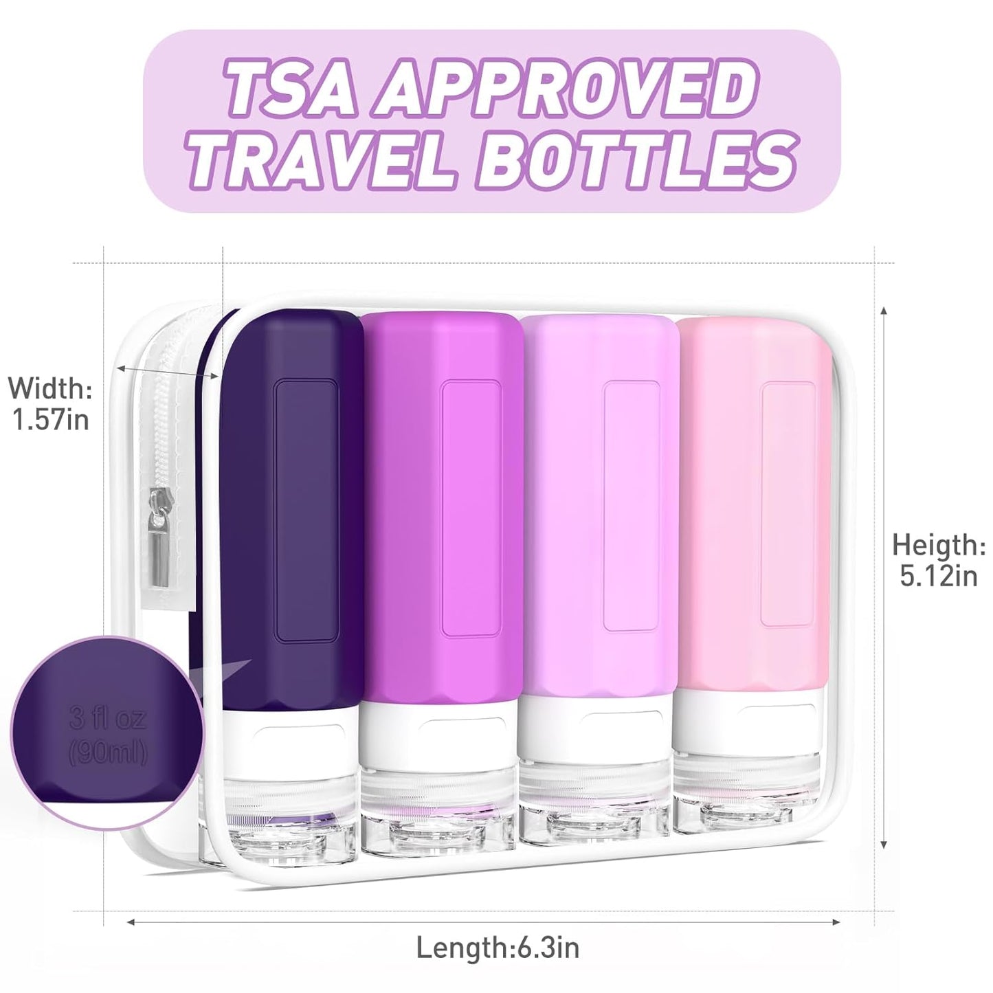 Travel Toiletries Bottles - TSA Approved 3oz Leak Proof Silicone Containers | BPA Free Essentials Kit in Purple
