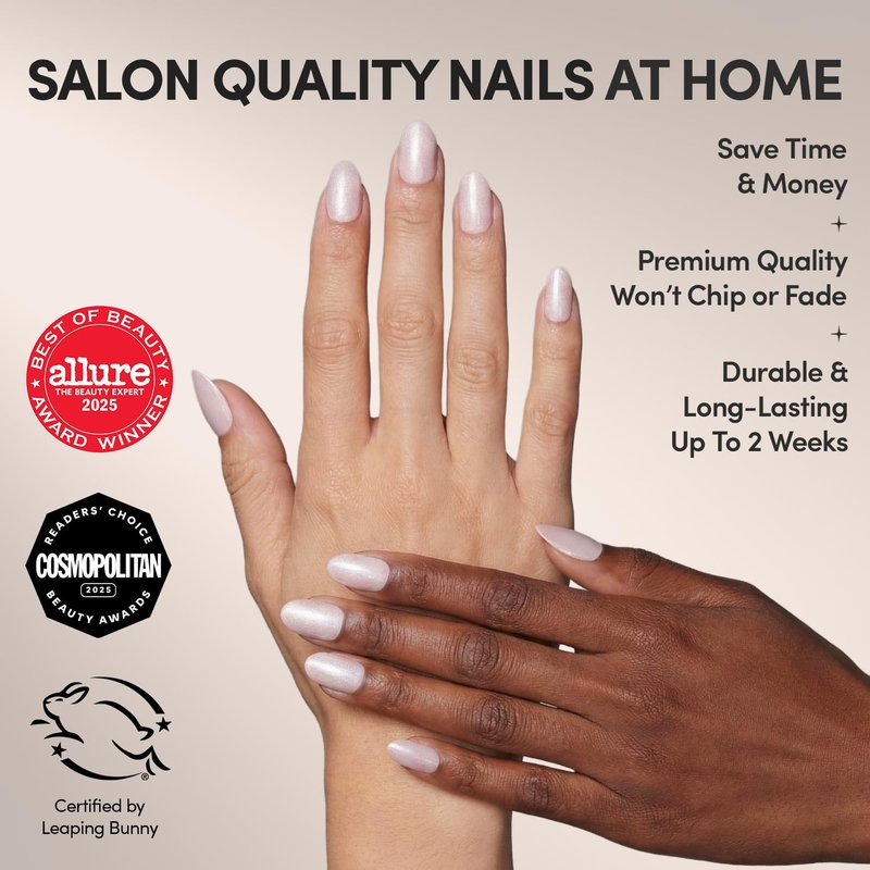 Glamnetic Press On Nails - Pure Intentions | Glossy Short Round Fake Nails | 30 Nail Kit with Glue, 12 Sizes Available