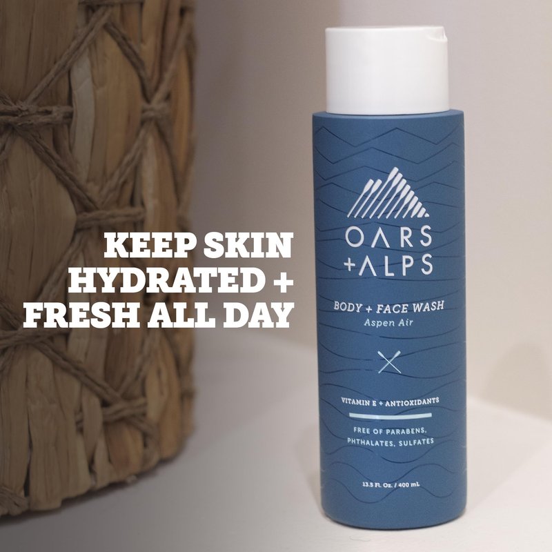 Oars + Alps Body Wash for Men, Mens Body Wash & Face Cleanser with Vitamin E & Antioxidants, Moisturizing, Paraben & Sulfate Free Cleanser, Aspen Air, 1pk