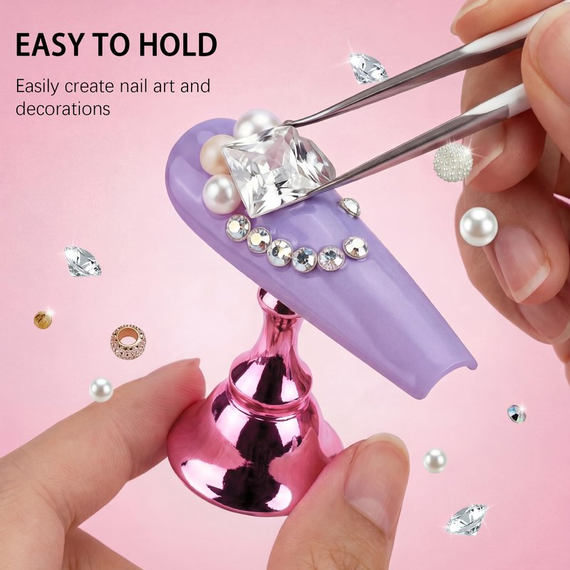 Difenni Nail Stand for Press On Nail Holder for Painting Nails Magnetic Nail Tips Practice Holder with 2 Pcs Double-sided Tape for DIY Painting (Pink B)