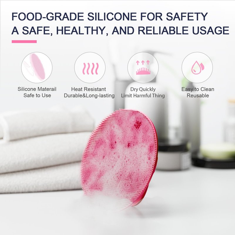 BEAUTAIL Silicone Body Scrubber Shower Bath Wash Brush Gentle Exfoliating Scrub Cleansing Loofah for Women Men Baby Sensitive Skin, Easy to Clean, Lather Nicely, More Hygienic, 1 Pack, Pink