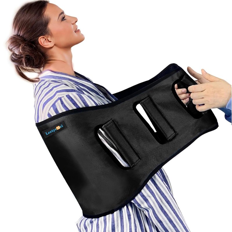 Leetye Mei Transfer Belt Transfer Sling - Padded Gait Belt - Heavy Duty Patient Lift, Mobility Standing and Lifting Aid for Disabled, Elderly, Injured - Safely Move from Bed and Wheelchair(Black)