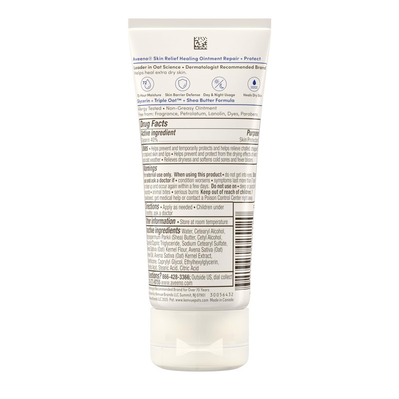 Aveeno Skin Relief Healing Ointment, Repair & Protect Extra Dry, Cracked Skin, Glycerin Protectant with Triple Oat & Shea Butter, Fragrance-Free & Non-Greasy Feel, Travel Size, 2.0 oz