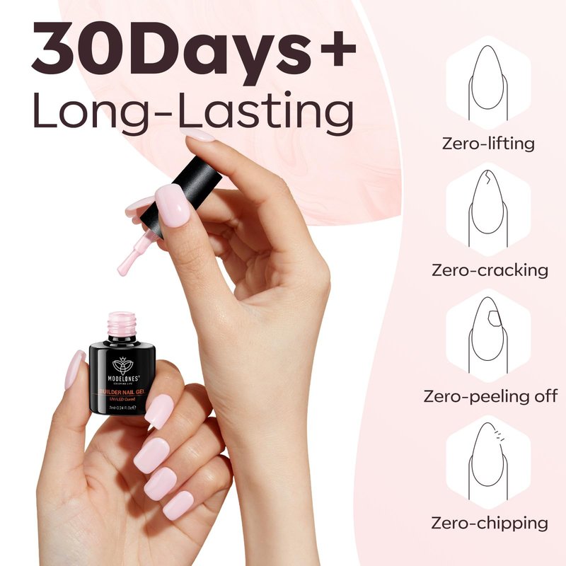 modelones Gel Polish Builder Nail Set, Base Colors Nude Hard Strengthener Rubber Gel Polish 8-in-One Extension LED Nail Lamp Cured 6 Colors