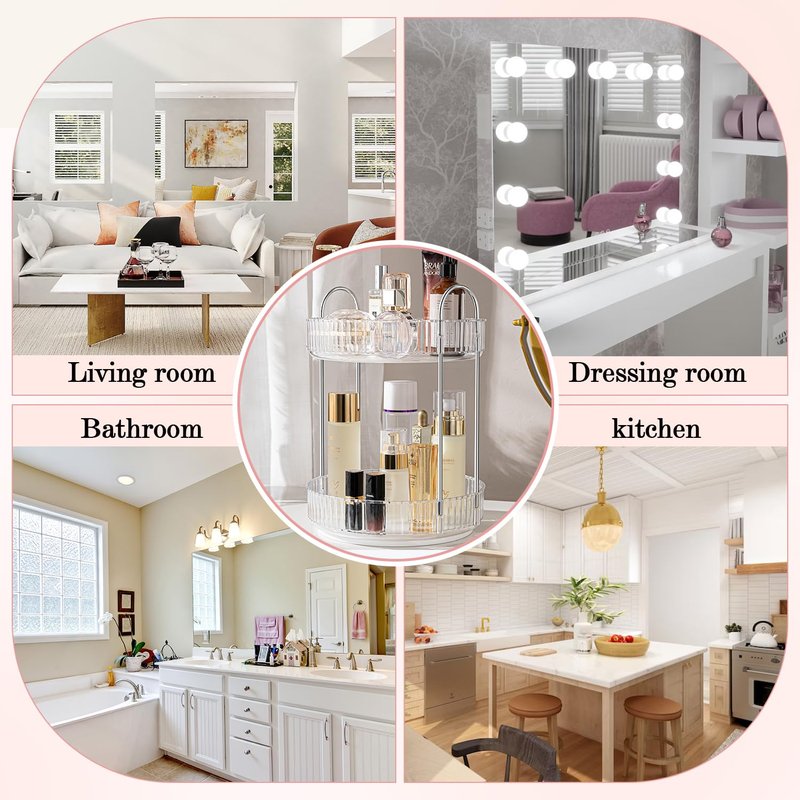 ALUYUYO Rotating Makeup Organizer, 360° Spinning Makeup Storage Holder Rack, Dresser Bathroom Organizer Countertop, Large Capacity Perfume Skincare Lipstick Organizer for Vanity.(2 Tiers, Transparent)