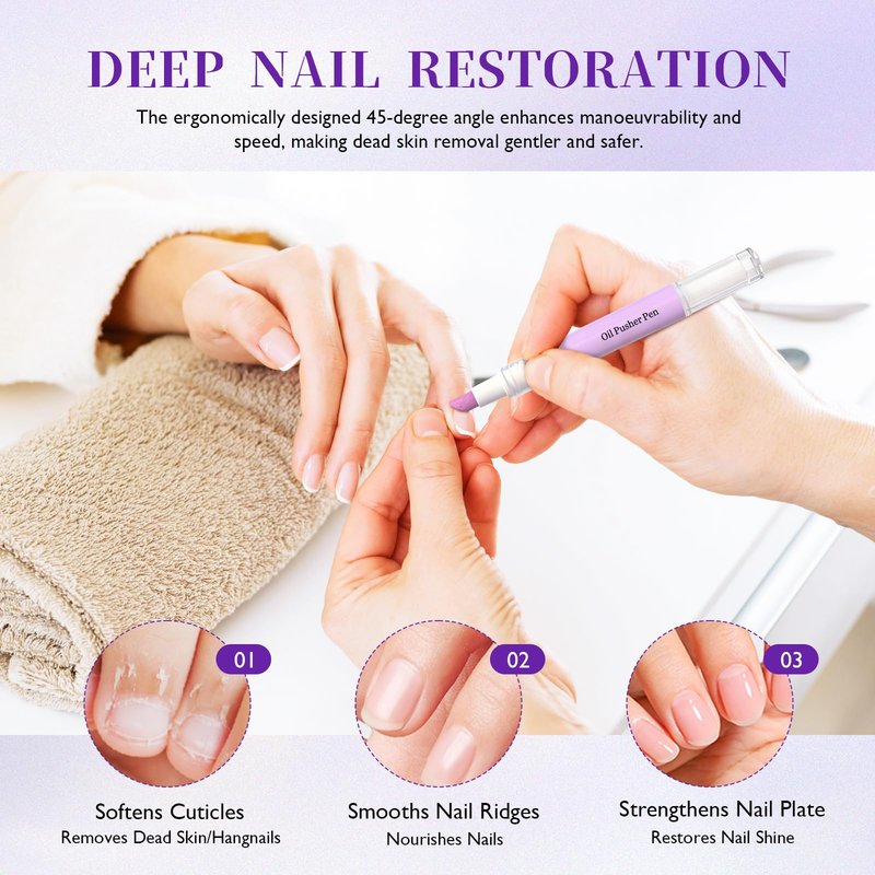 Hgkvnul 2 in 1 Cuticle Oil Pusher Pen, Ceramic Cuticle Remover Pen, for Hangnails & Dry Damaged Nails, Nourish, Moisturize & Brighten Nails (1pcs)