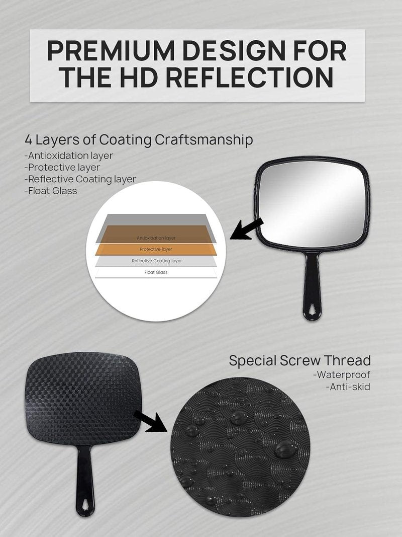 OMIRO Hand Mirror - 10.3" x 7.4" All Black Handheld Mirror with Comfortable Handle