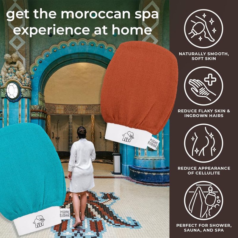 Natural Elephant Exfoliating Hammam Glove | Authentic Moroccan Kessa Body Scrub Mitt for Spa-Quality Skin Renewal | Pure Black 3 Pack