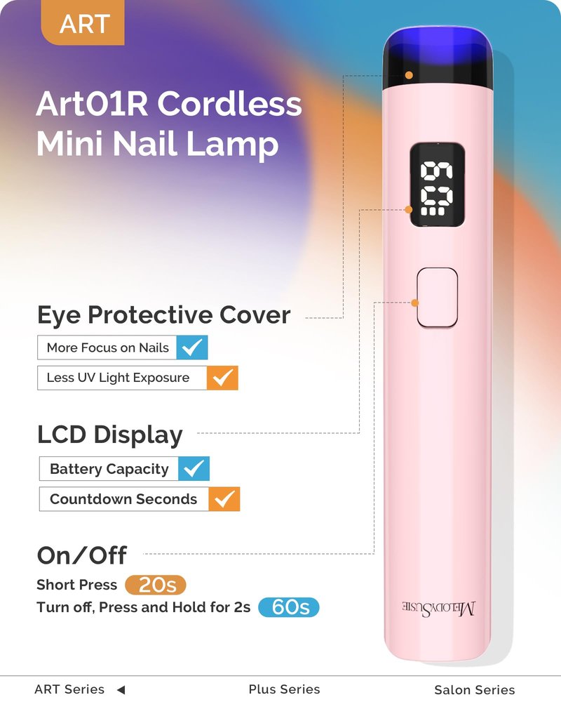 MelodySusie Handheld UV Light for Gel Nails with Stand, Mini Portable Cordless Nail Lamp with LCD Display, Eye-Protective Cover, Flash Curing for Glue Pink