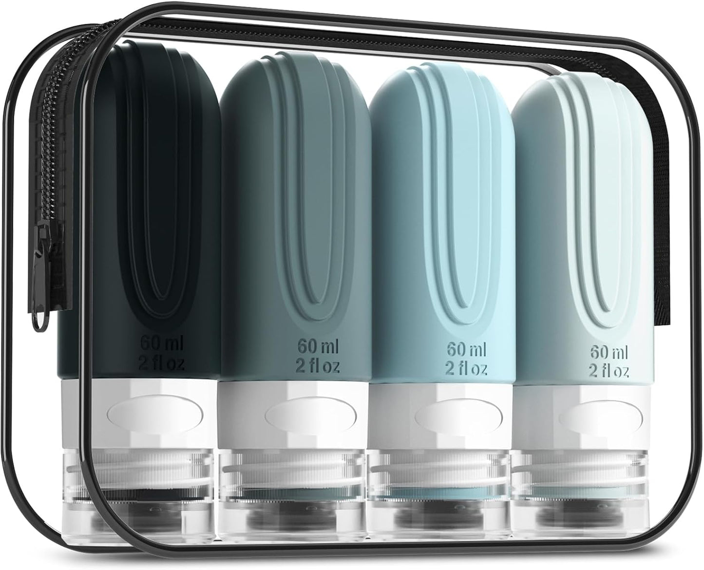 Travel Bottles for Toiletries - TSA Approved 2oz Leak Proof Containers | BPA Free with Toiletry Bag (4 Pack)