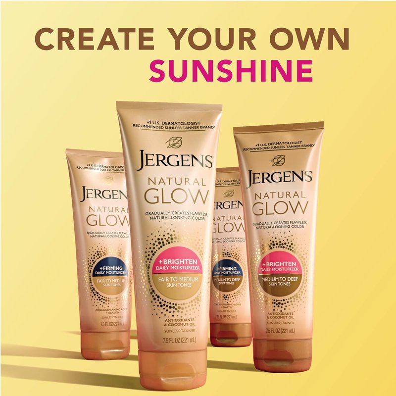 Jergens Natural Glow Self Tanner Lotion - Firming Moisturizer for Fair to Medium Skin Tone | 7.5 Fl Oz (Pack of 2)