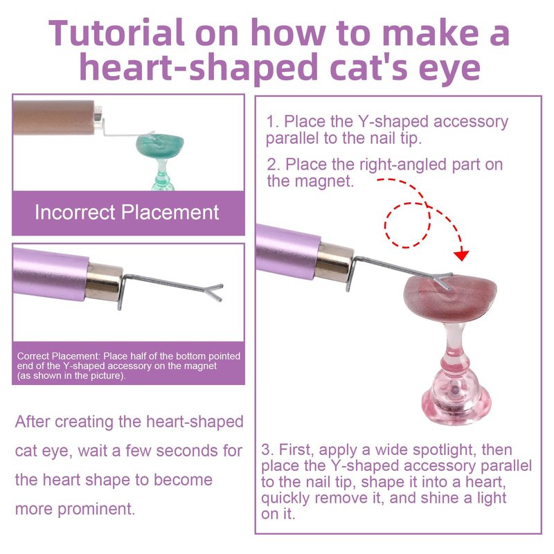 Cat Eye Magnet Nail Art Tool, Durable 3 in 1 Cat Eye Gel Polish Nail Art Magnet with Y-Type Accessories Multifunctional Magnetic Cateye Heart Manicure Tool Suitable for DIY Crafts Home Salon Studio
