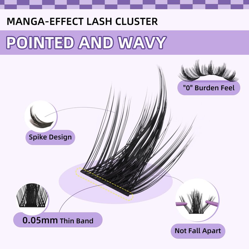 B&Q Manga Lash Clusters Kit DIY Eyelash Clusters at Home with 72H Waterproof Bond and Seal 0.05mm Ultra-Thin Band Wispy Spiky Anime Lashes for Daily & Party, 8-18mm Lash Extensions(KIT-Anime 01)
