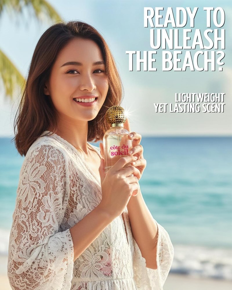 PB ParfumsBelcam Côte du Soleil Eau de Parfum for Women - Tropical Fruity Floral Scent with Dragon Fruit, Jasmine & Vanilla - 3.4 fl oz Long-Lasting Luxury Perfume