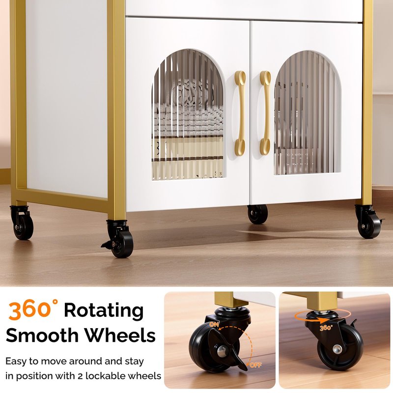 OmySalon Salon Trolley Cart, Esthetician Cart with Drawer & Tray, Hair Styling Station, Lockable Wheels Mobile Storage Cabinet for Beauty Spa Massage Esthetic, White Gold