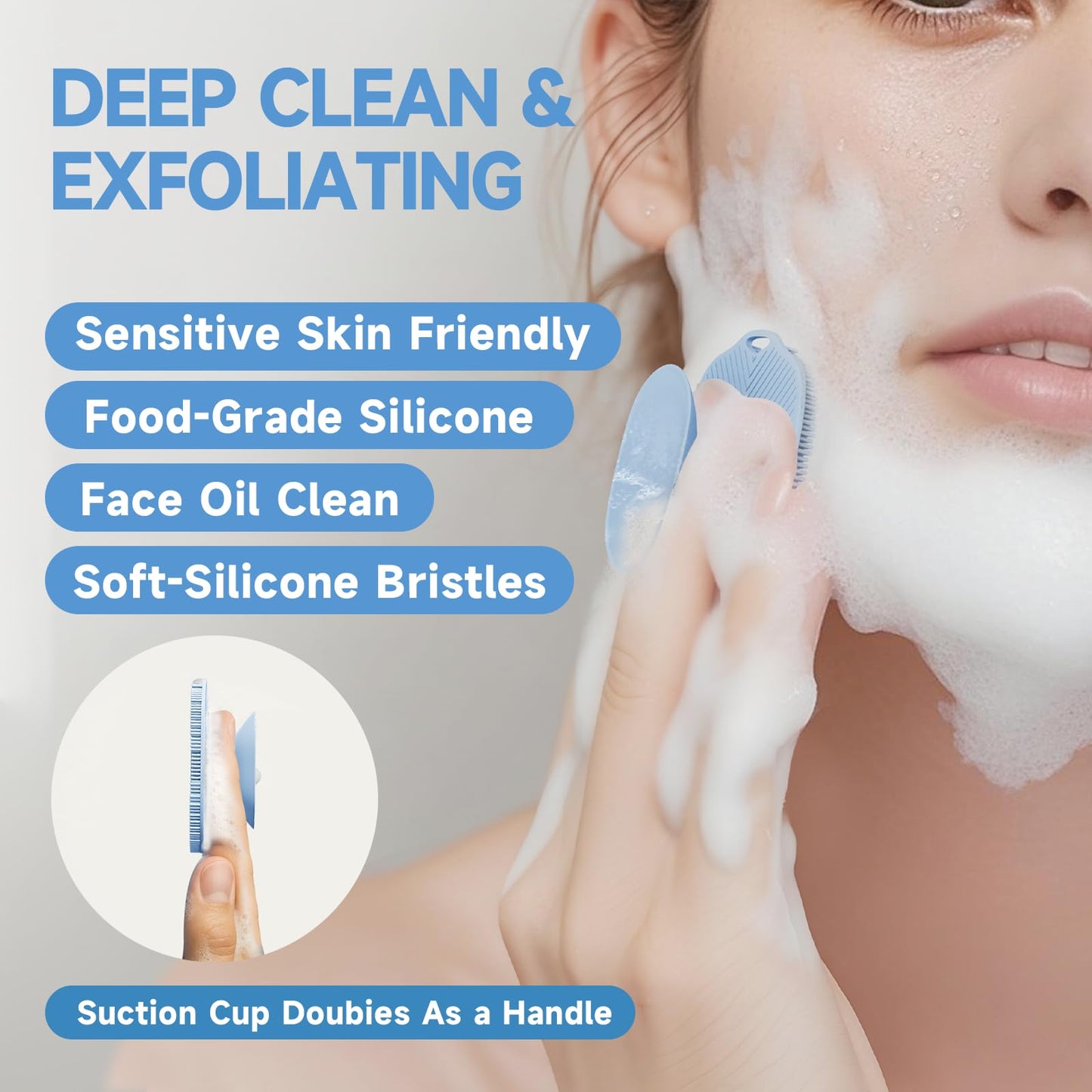 ARIOSOX 2 PCS Face Scrubber, Soft Silicone Face Exfoliator with Suction Cup for Man and Women Deep Skin Clean, Gentle Facial Cleaning Brush Suitable for All Sensitive Skin (Pink+Blue)