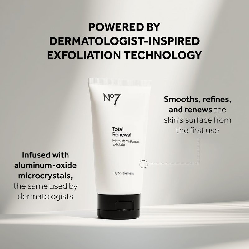 No7 Microdermabrasion Total Renewal Face Scrub - Exfoliating Face Wash & Dark Spot Corrector for Sensitive Skin - Helps to Reduce the Appearance of Fine Lines & Even Skin Tone (2.5 Oz)