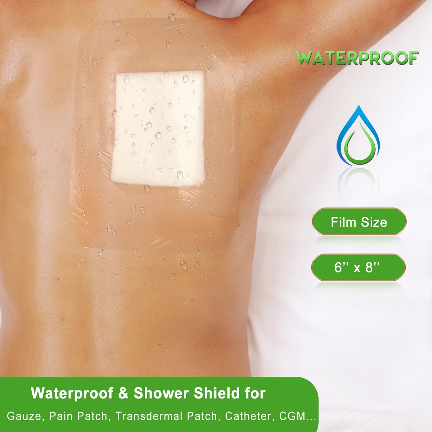NeuHeils Transparent Film Dressing, Size 6''x8'', 20 Packs, Tattoo Aftercare Bandages, Large Waterproof Wound Cover Patch, Post Surgical Shower Shiled, IV Shield, PICC Catheter Shower Cover