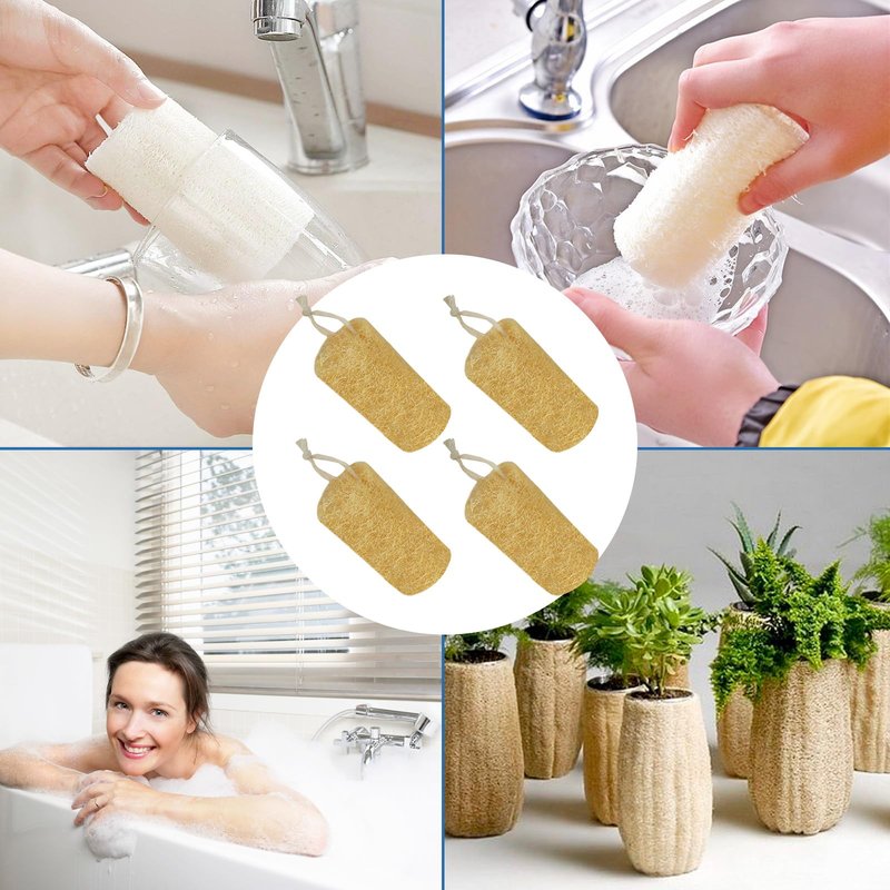 Natural Loofah Sponge (4 Packs), 6“ Natural Loofah Exfoliating Body Scrubber Egyptian Loofa Eco 100% All Natural luffa Cleaning for Men Women Deep Clean Skin