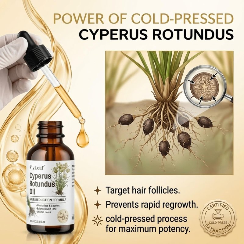 100% Pure Cyperus Rotundus Oil for Hair Removal - Natural Hair Growth Inhibitor & Reduction Oil - Topical Cyperus Oil for Face, Body, Underarms & Bikini Line - Vegan & Hexane-Free - 2oz (60ml)