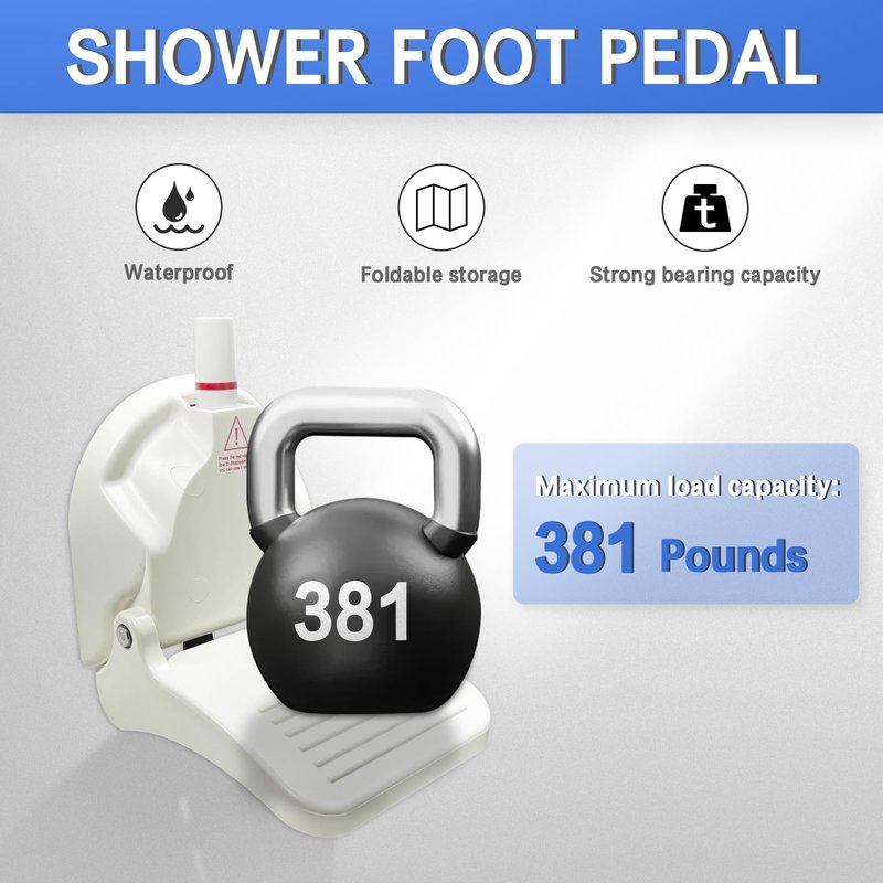CWD&SQH Shower Foot Rest for Shaving Legs with Upgraded Powerful Suction Cup, Load Capacity 381 Pounds, No Drilling Non-Slip Bathroom Pedal, Pedicure Foot Rest, Shower Shaving Leg Aid, White, 3TH
