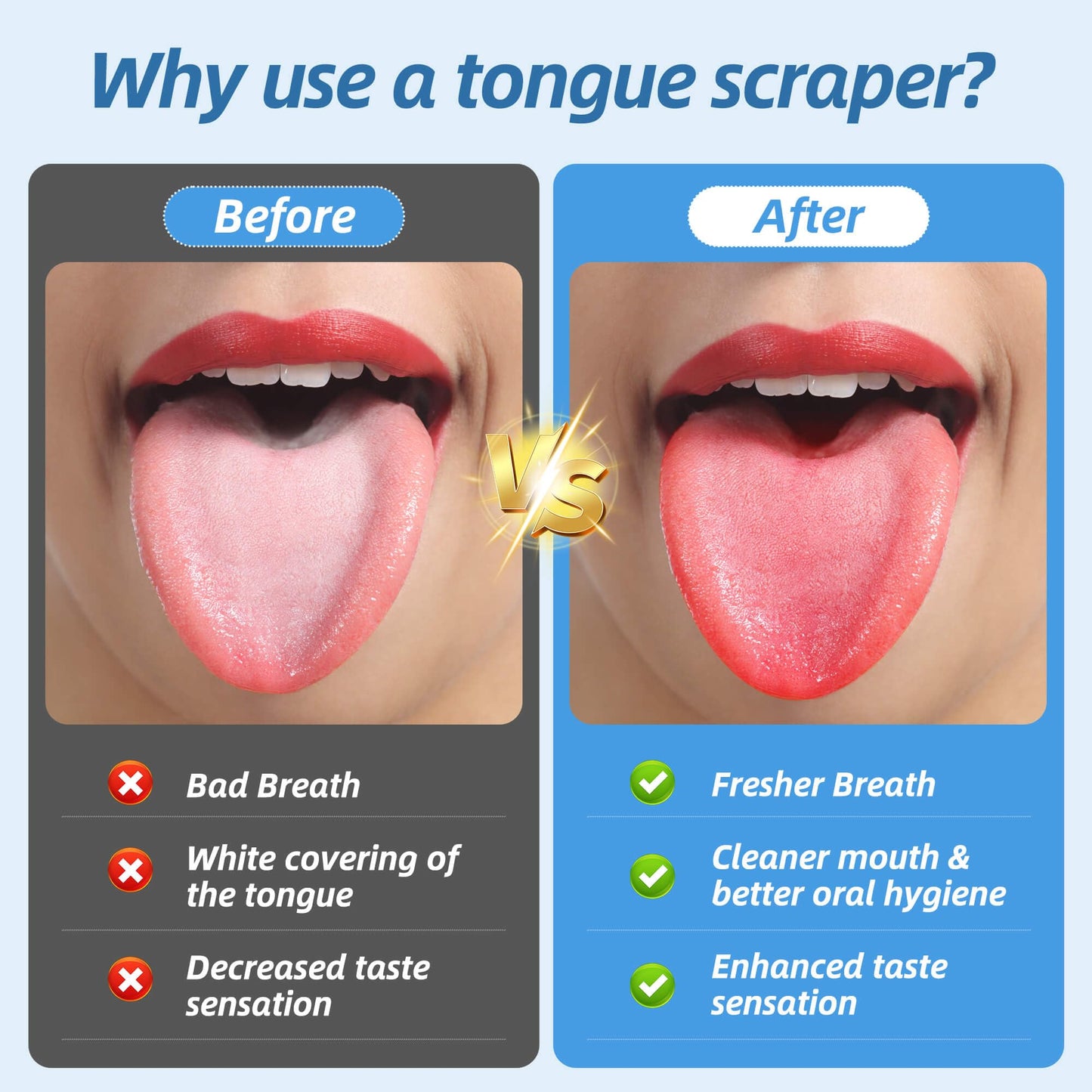 Aussumy 6 Pack Tongue Scraper for Adults - Reusable & Easy to Clean Tongue Scrubber with Travel Case - Medical-Grade 100% Stainless Steel Tongue Cleaner for Fresh Breath & Oral Care & Hygiene