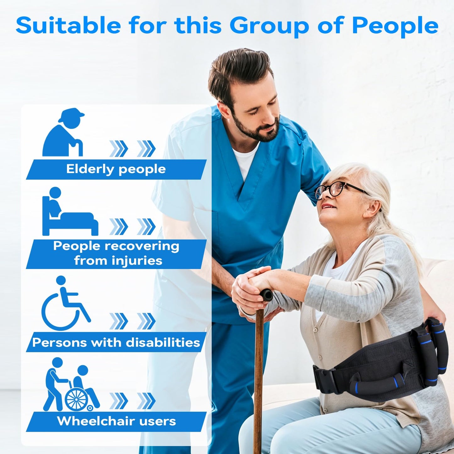 Gait Belts for Seniors, Gate Belt Medical for Elderly with 7 Handles, Patient Transfer Belt, Lift Belts Physical Therapy with Quick Release Buckle Standing Aids & Support for Elderly Safety Belt