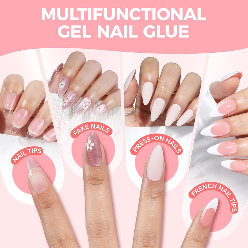 Skiennix Gel Nail Glue - Super Strong, Fast-Curing Formula | Travel-Size 5ml for Press-On & Acrylic Nails (3PCS)