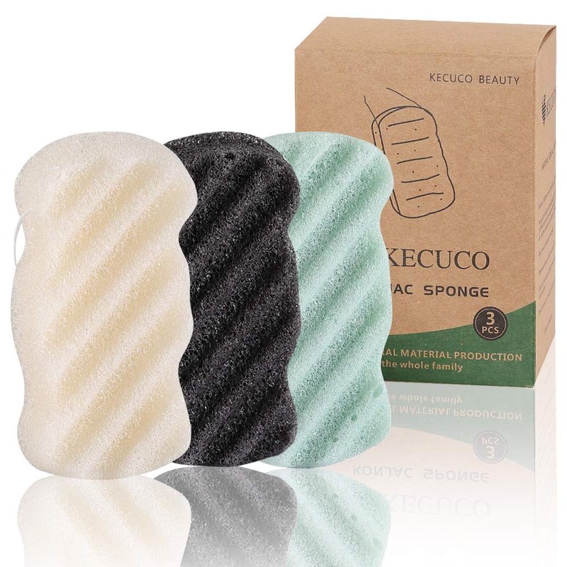 KECUCO 3 Pcs Natural Konjac Facial Sponges for Women and Girls, Gentle Facial Sponge for Cleansing and Makeup Removal, Bath Sponge for Babies and Kids, Soft When Wet, Suitable for Sensitive Skin