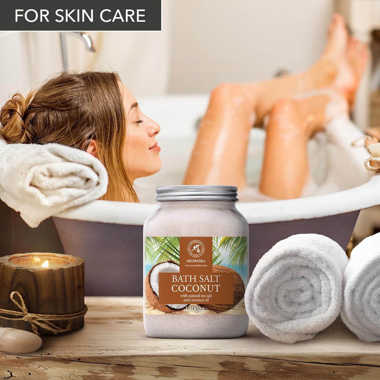 Bath Sea Salt Coconut 46 Oz (1300g) - Coconut Oil for Bath Soak - Natural Sea Salt - Body Care - Beauty - Wellness - Relaxation - Aromatherapy Bath Salts - Exotic Scent